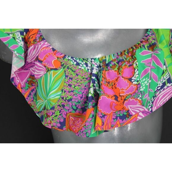 Trina Turk Swimsuit Bikini Top Bra size 10 Tropical Escape Ruffle - Picture 2 of 8